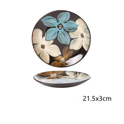 Hand-painted Underglaze Flower Leaf Ceramic Plate Western Steak Salad Dessert Cake Sushi Home Kitchen Storage Decorative Plate