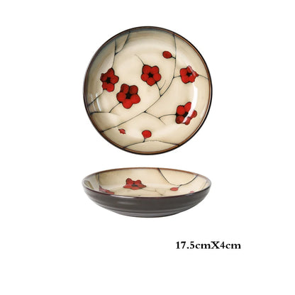 Hand-painted Underglaze Flower Leaf Ceramic Plate Western Steak Salad Dessert Cake Sushi Home Kitchen Storage Decorative Plate