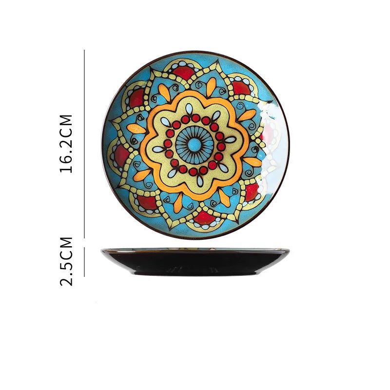 Hand-painted Underglaze Flower Leaf Ceramic Plate Western Steak Salad Dessert Cake Sushi Home Kitchen Storage Decorative Plate