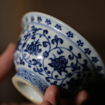 Hand painted blue and white Yongle pressed hand cup Jingdezhen tea cup ceramic tea cup Master Cup