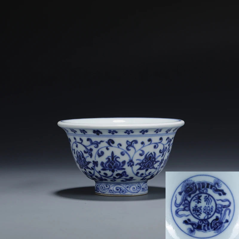 Hand painted blue and white Yongle pressed hand cup Jingdezhen tea cup ceramic tea cup Master Cup