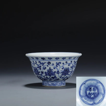 Hand painted blue and white Yongle pressed hand cup Jingdezhen tea cup ceramic tea cup Master Cup
