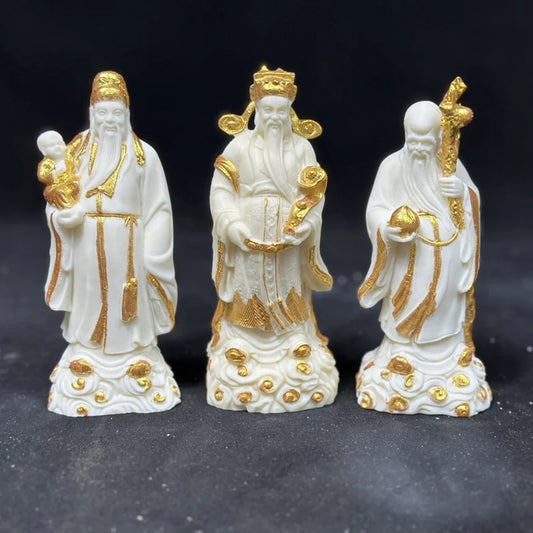 Hand-painted gold Fu Lu Shou Figure Statue Resin Art Sculpture High Quality Home Room Office Decorations Free delivery 3 PCS