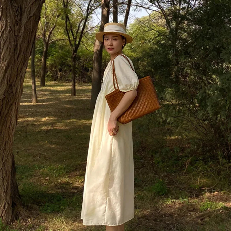 Hand-woven top layer cowhide women's French Braided cowhide hollowed-out vegetable  shopping basket bag