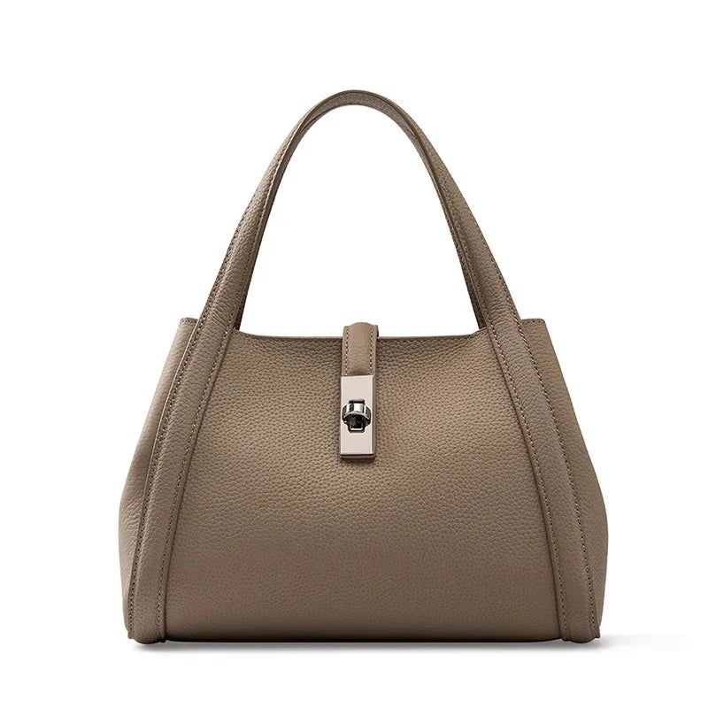 Handbag 2024 New Basket Baotou Layer Cowhide Large Capacity Tote Single Shoulder Hand Carrying Oblique Straddle Bag Woman