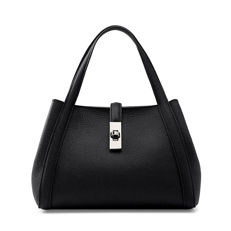 Handbag 2024 New Basket Baotou Layer Cowhide Large Capacity Tote Single Shoulder Hand Carrying Oblique Straddle Bag Woman