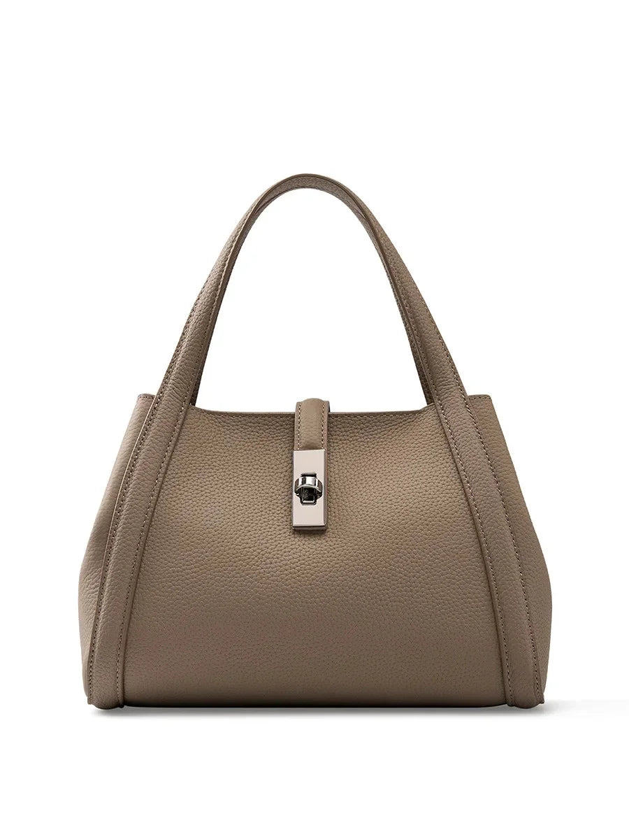 Handbag 2024 New Basket Baotou Layer Cowhide Large Capacity Tote Single Shoulder Hand Carrying Oblique Straddle Bag Woman
