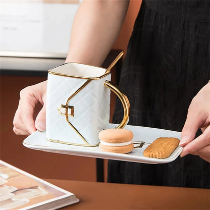 Handbag Shape Ceramic Cup Designer Coffee Mugs Business Gifts Cups Saucer Set Home Breakfast Milk Tea Juice Water Drinkware