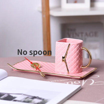 Handbag Shape Ceramic Cup Designer Coffee Mugs Business Gifts Cups Saucer Set Home Breakfast Milk Tea Juice Water Drinkware