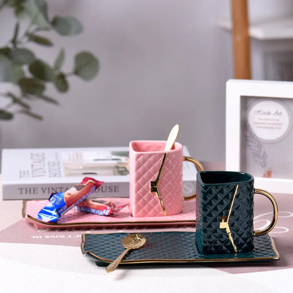 Handbag Shape Ceramic Cup Designer Coffee Mugs Business Gifts Cups Saucer Set Home Breakfast Milk Tea Juice Water Drinkware