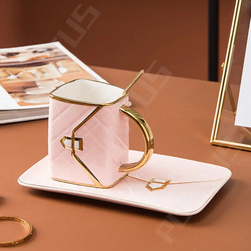 Handbag Shape Ceramic Cup Designer Coffee Mugs Business Gifts Cups Saucer Set Home Breakfast Milk Tea Juice Water Drinkware