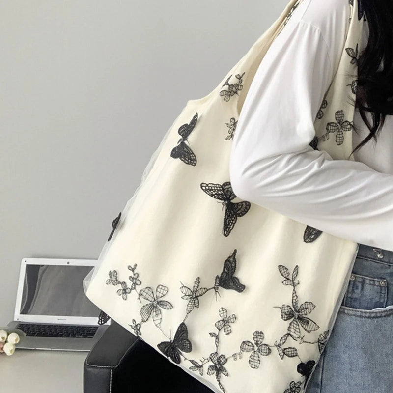 Handbag for Women Summer Embroidered Canvas Large Capacity Handbags Fashion Versatile Shopping Bag
