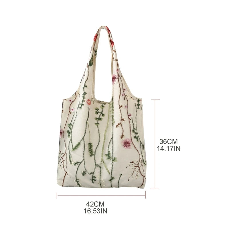 Handbag for Women Summer Embroidered Canvas Large Capacity Handbags Fashion Versatile Shopping Bag