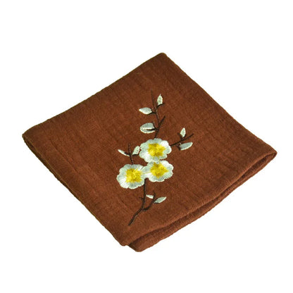 Handcraft Embroidery Plum Blossom Cotton Tea Towel Absorbent Thick Cotton Tea Cloth Japanese Kung Fu Tea Ceremony Accessories