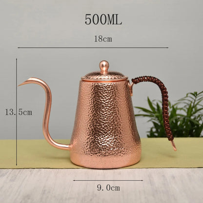 Handcraft Pure Copper Coffee Pot with Handle Teapot Kettle Hammer Pattern Drinkware