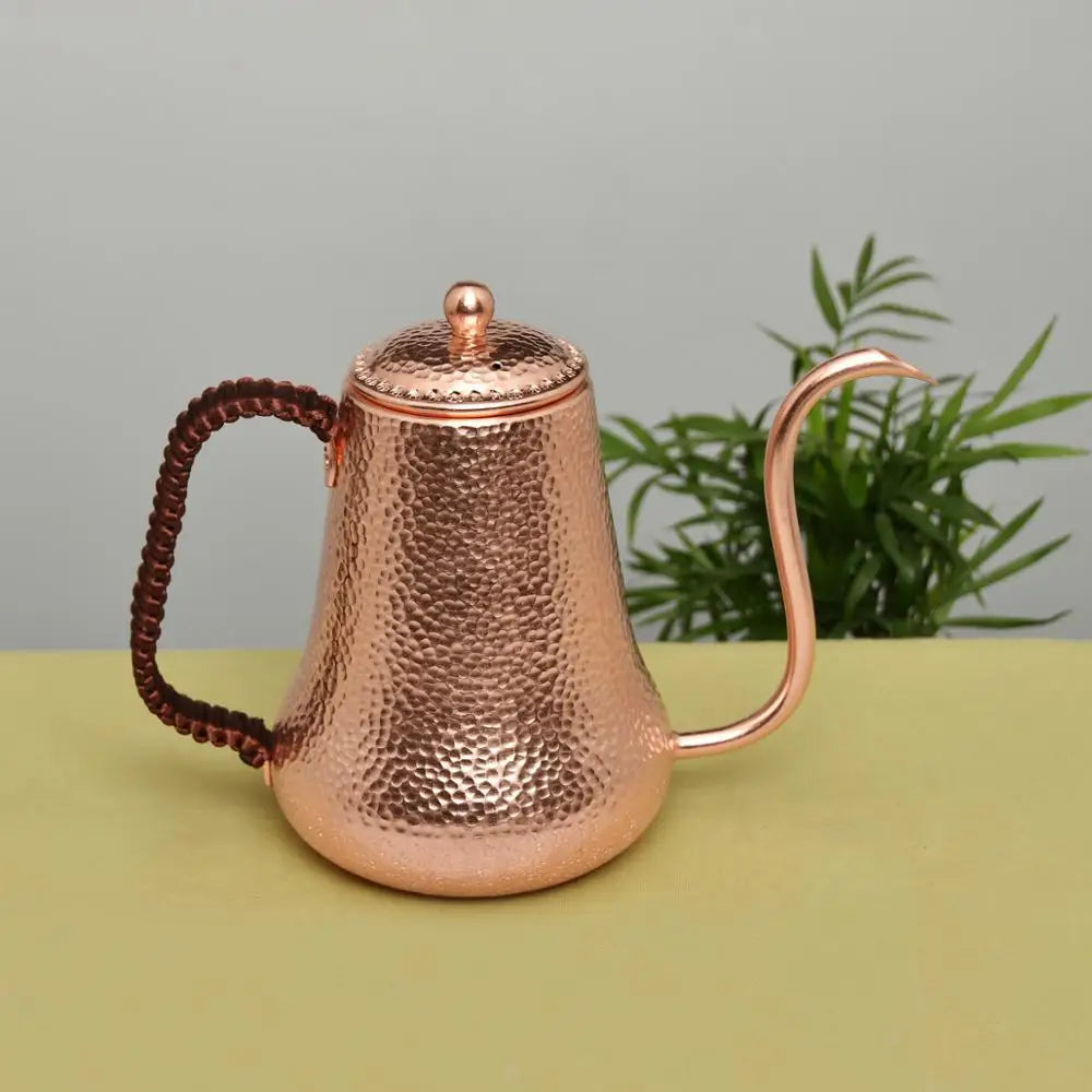 Handcraft Pure Copper Coffee Pot with Handle Teapot Kettle Hammer Pattern Drinkware