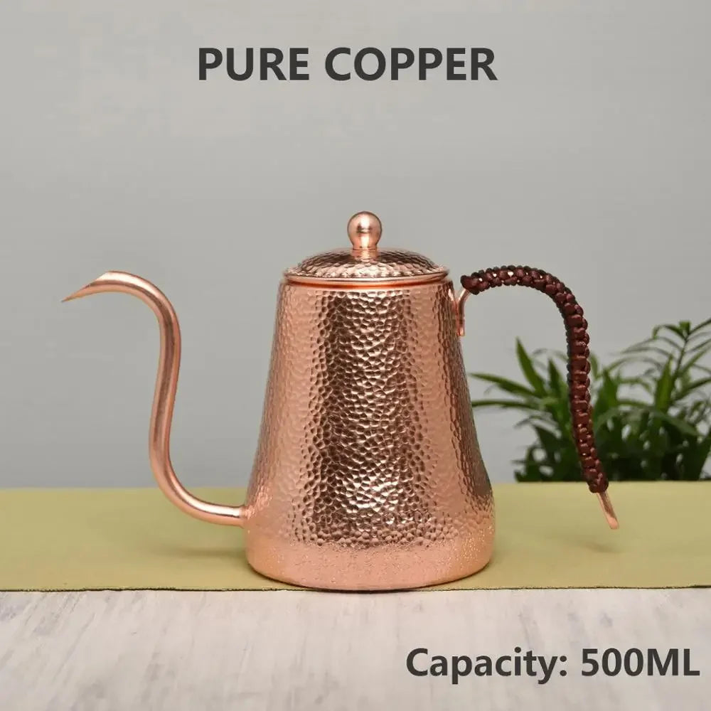 Handcraft Pure Copper Coffee Pot with Handle Teapot Kettle Hammer Pattern Drinkware