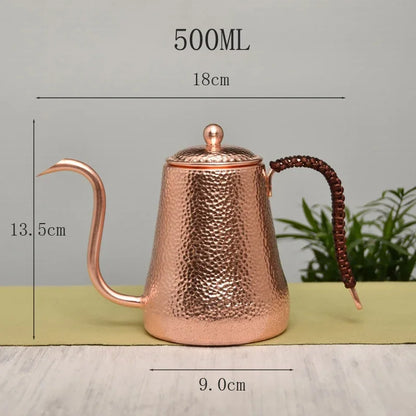 Handcraft Pure Copper Coffee Pot with Handle Teapot Kettle Hammer Pattern Drinkware