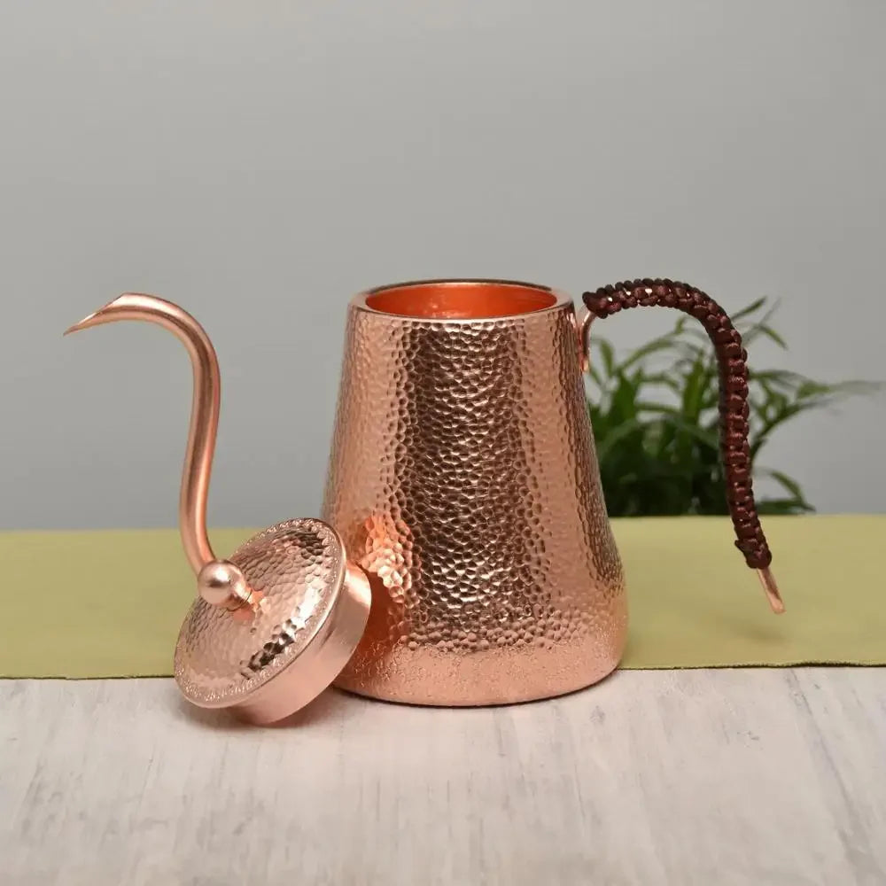 Handcraft Pure Copper Coffee Pot with Handle Teapot Kettle Hammer Pattern Drinkware