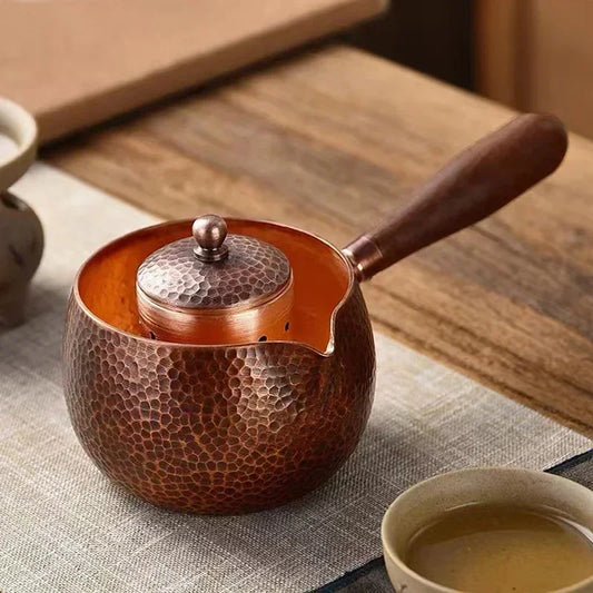 Handcraft Pure Copper Teapot Kettle Coffee Tea Pot with Handle Water Boiler Hammer Pattern Drinkware