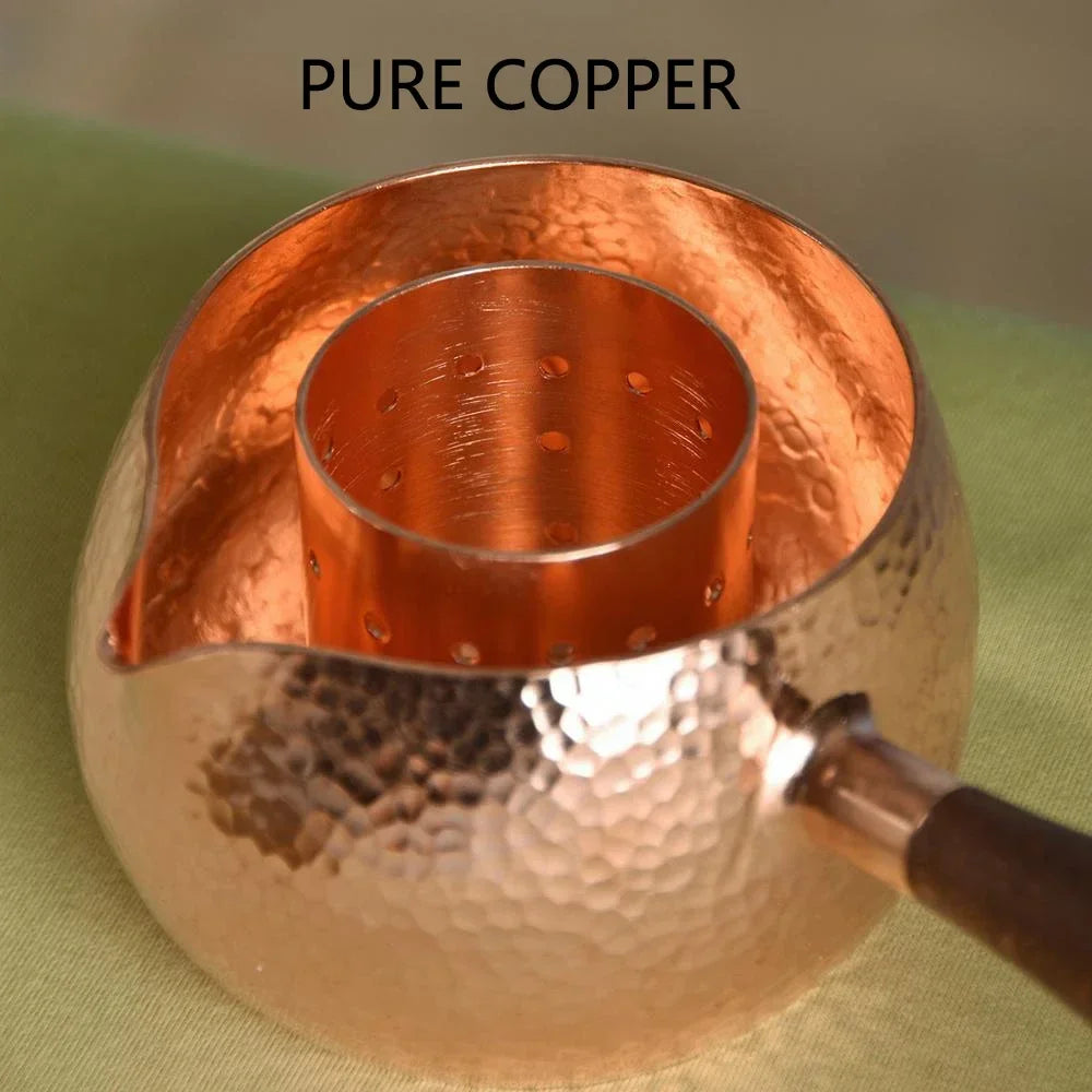 Handcraft Pure Copper Teapot Kettle Coffee Tea Pot with Handle Water Boiler Hammer Pattern Drinkware