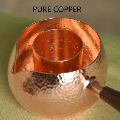 Handcraft Pure Copper Teapot Kettle Coffee Tea Pot with Handle Water Boiler Hammer Pattern Drinkware