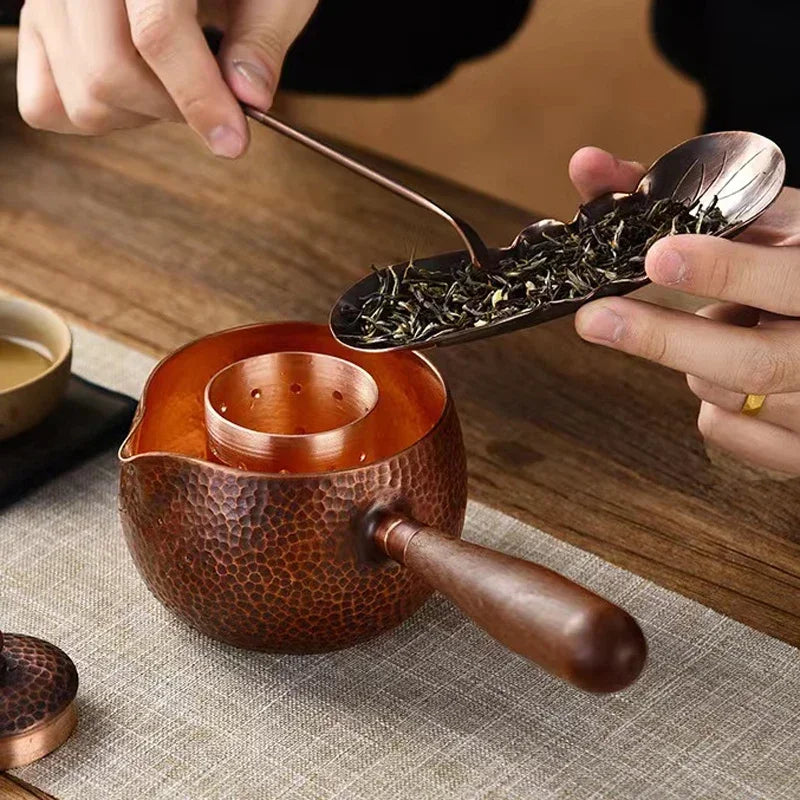 Handcraft Pure Copper Teapot Kettle Coffee Tea Pot with Handle Water Boiler Hammer Pattern Drinkware