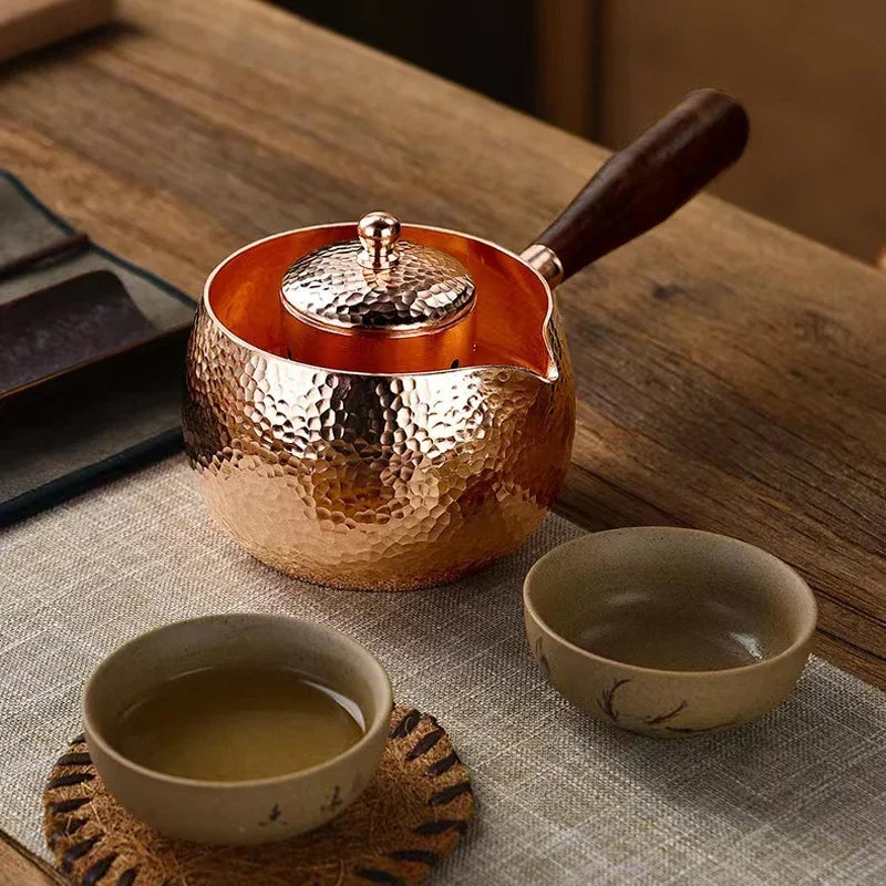 Handcraft Pure Copper Teapot Kettle Coffee Tea Pot with Handle Water Boiler Hammer Pattern Drinkware