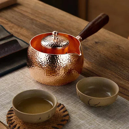 Handcraft Pure Copper Teapot Kettle Coffee Tea Pot with Handle Water Boiler Hammer Pattern Drinkware