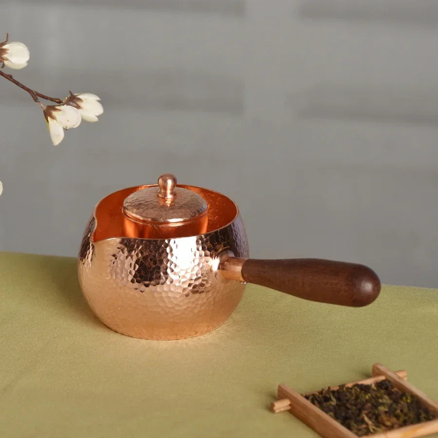 Handcraft Pure Copper Teapot Kettle Coffee Tea Pot with Handle Water Boiler Hammer Pattern Drinkware