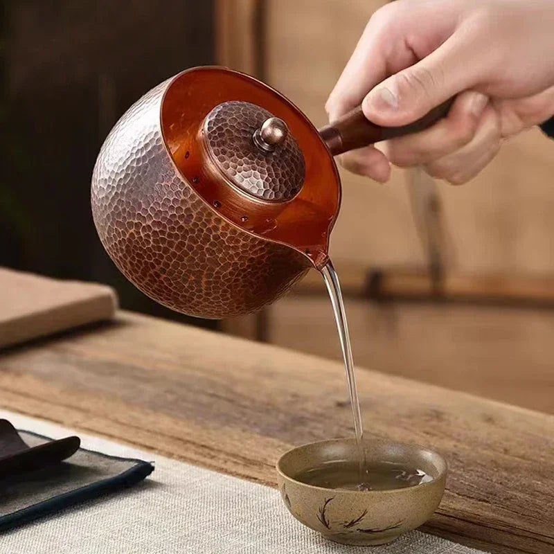 Handcraft Pure Copper Teapot Kettle Coffee Tea Pot with Handle Water Boiler Hammer Pattern Drinkware