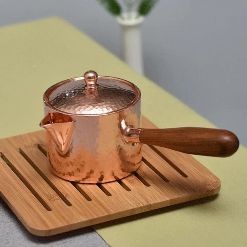 Handcraft Pure Copper Teapot Water Kettle Tea Coffee Pot Hammer Pattern Single Handle Water Boiler Drinkware Tableware