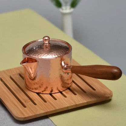 Handcraft Pure Copper Teapot Water Kettle Tea Coffee Pot Hammer Pattern Single Handle Water Boiler Drinkware Tableware