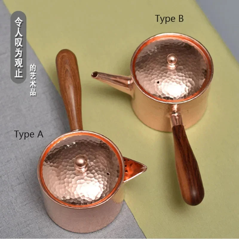 Handcraft Pure Copper Teapot Water Kettle Tea Coffee Pot Hammer Pattern Single Handle Water Boiler Drinkware Tableware
