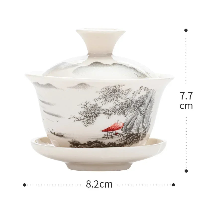 Handcrafted Ceramic Tea Tureen Gaiwan Set with Saucers Essential Teaware for Authentic Chinese Gongfu Tea Ceremony