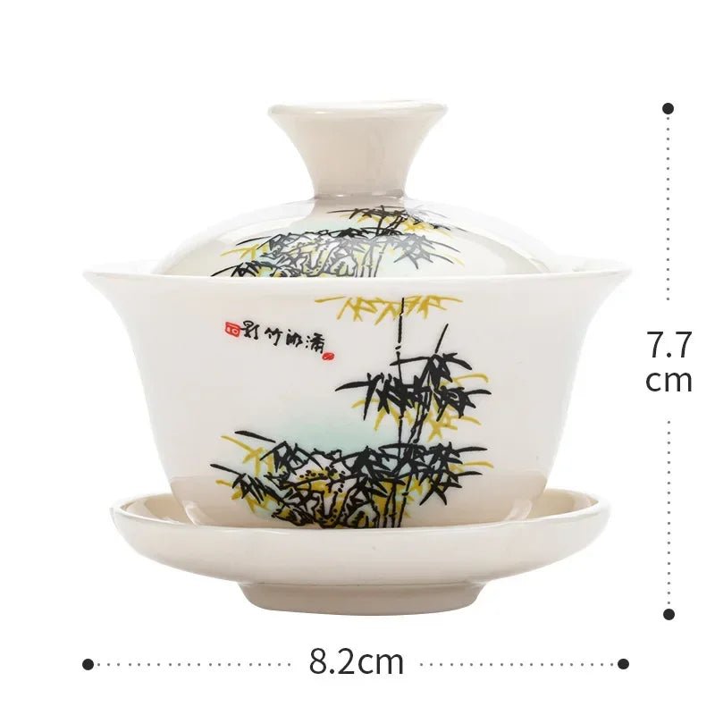 Handcrafted Ceramic Tea Tureen Gaiwan Set with Saucers Essential Teaware for Authentic Chinese Gongfu Tea Ceremony