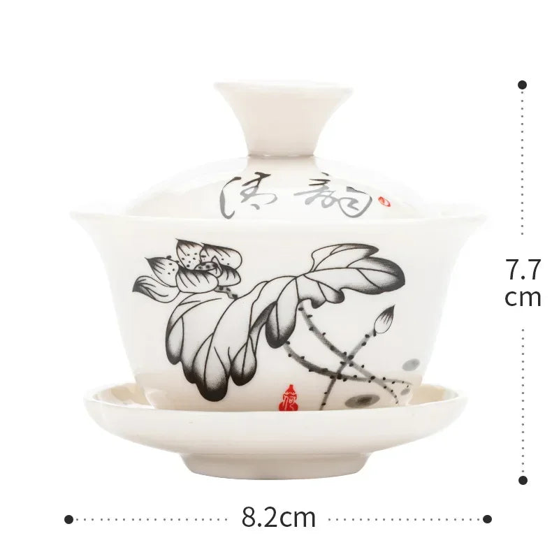 Handcrafted Ceramic Tea Tureen Gaiwan Set with Saucers Essential Teaware for Authentic Chinese Gongfu Tea Ceremony