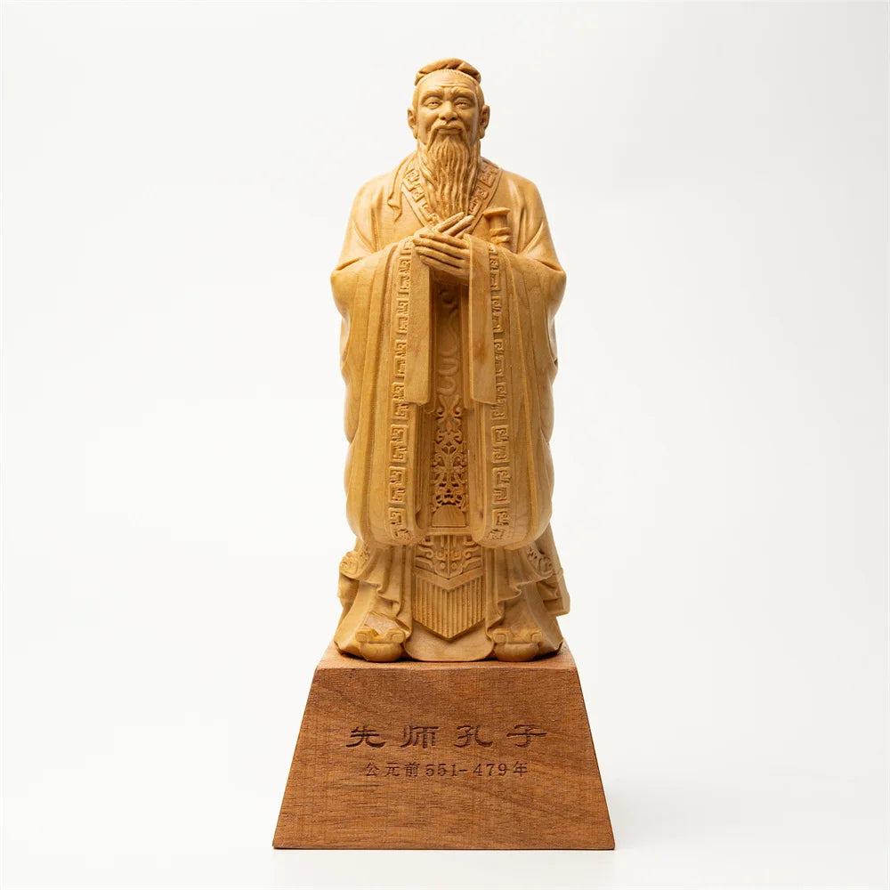 Handcrafted Confucius Statue with Red Wood Base, A Beacon of Wisdom and Elegance for Your Home