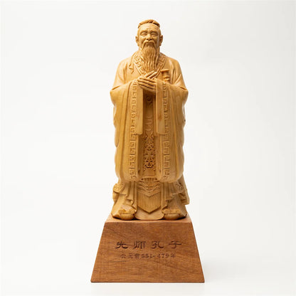 Handcrafted Confucius Statue with Red Wood Base, A Beacon of Wisdom and Elegance for Your Home
