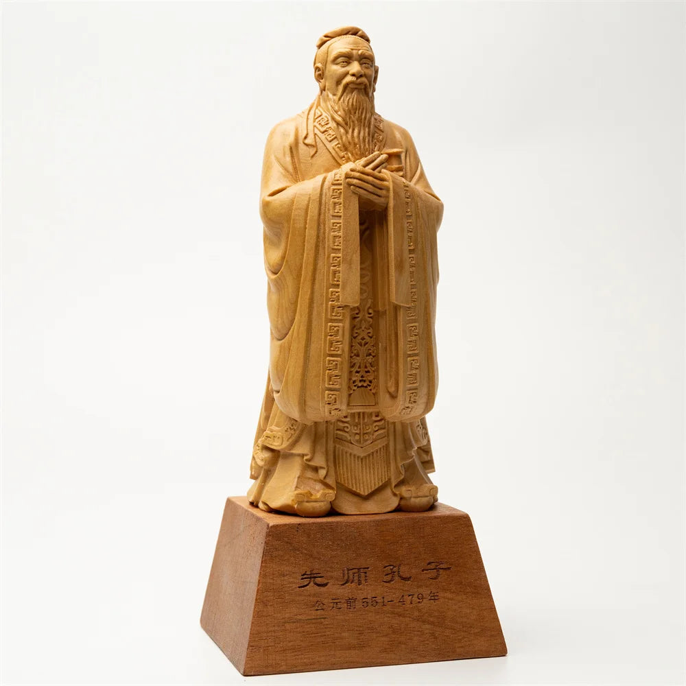 Handcrafted Confucius Statue with Red Wood Base, A Beacon of Wisdom and Elegance for Your Home