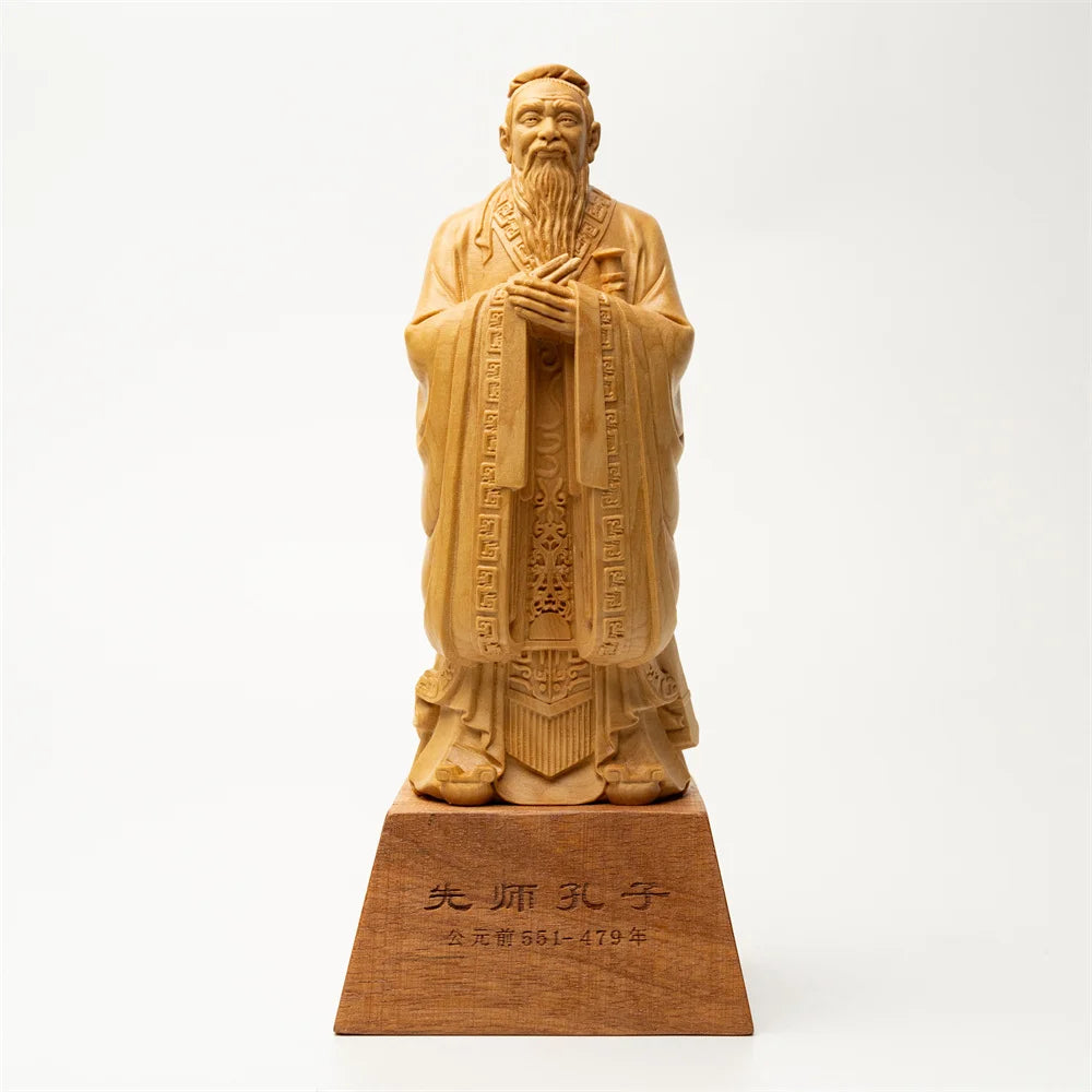 Handcrafted Confucius Statue with Red Wood Base, A Beacon of Wisdom and Elegance for Your Home
