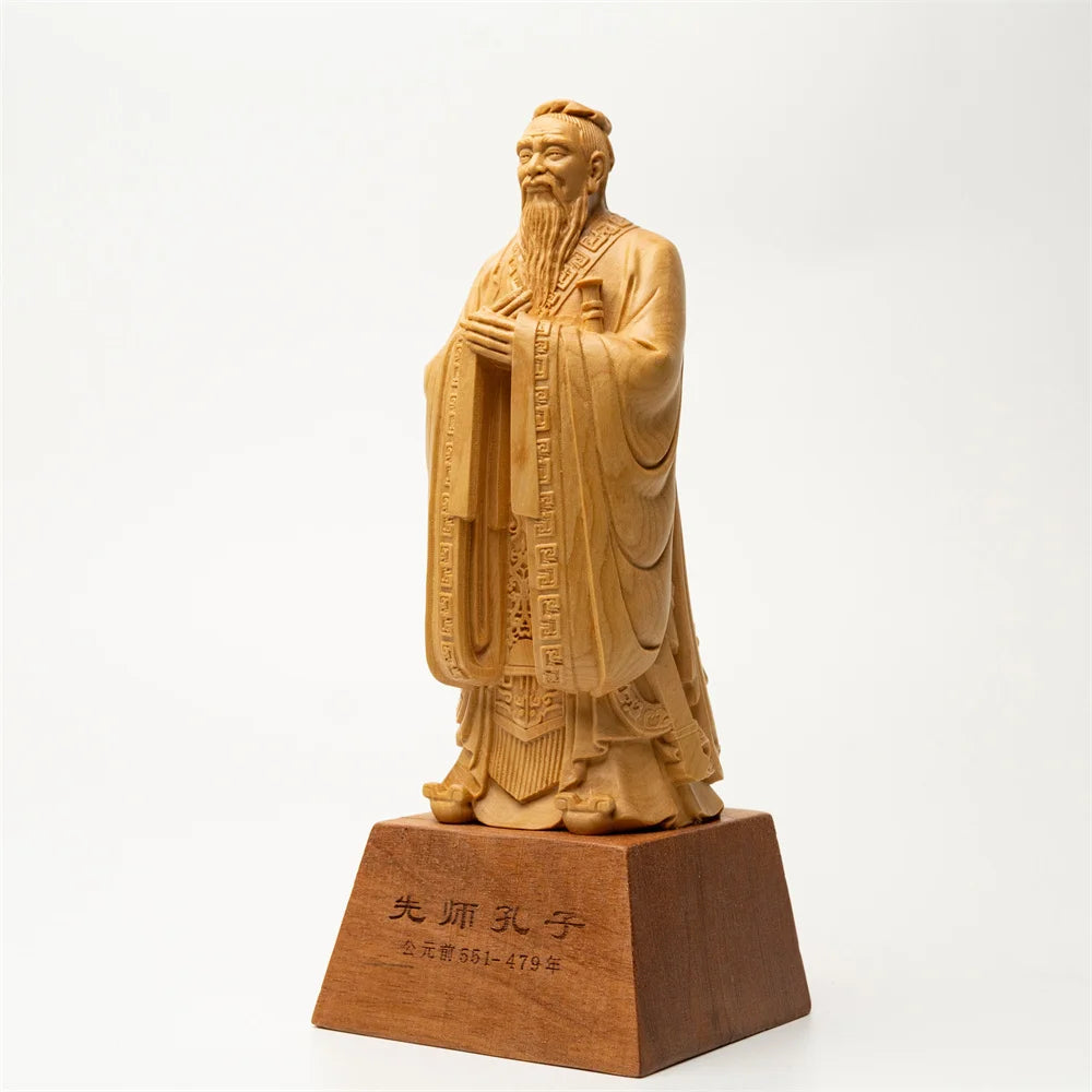 Handcrafted Confucius Statue with Red Wood Base, A Beacon of Wisdom and Elegance for Your Home