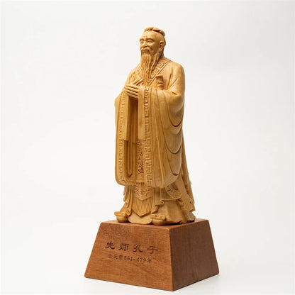 Handcrafted Confucius Statue with Red Wood Base, A Beacon of Wisdom and Elegance for Your Home