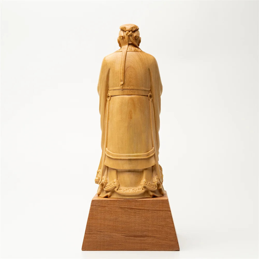 Handcrafted Confucius Statue with Red Wood Base, A Beacon of Wisdom and Elegance for Your Home