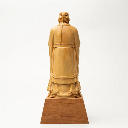 Handcrafted Confucius Statue with Red Wood Base, A Beacon of Wisdom and Elegance for Your Home