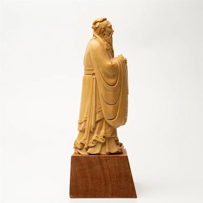Handcrafted Confucius Statue with Red Wood Base, A Beacon of Wisdom and Elegance for Your Home