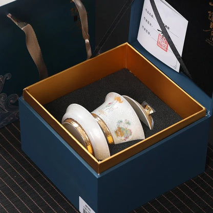 Handcrafted Goldpalace Enamel Colored Gaiwan Aesthetic Ceramic Bowl with Lid Tea Tureen Tea Maker Cover Bowl Teaset Collection