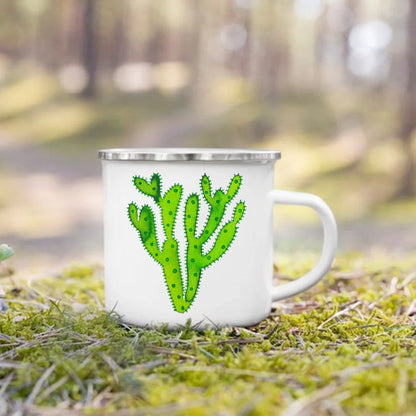 Handle Drinkware Vacation Hiking Mug Green Plant Print Enamel Creative Coffee Tea Water Milk Cup Summer Camping Mugs Camper Gift