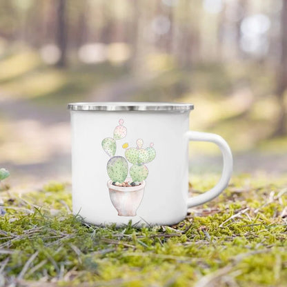 Handle Drinkware Vacation Hiking Mug Green Plant Print Enamel Creative Coffee Tea Water Milk Cup Summer Camping Mugs Camper Gift