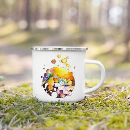 Handle Drinkware Vacation Hiking Mug Green Plant Print Enamel Creative Coffee Tea Water Milk Cup Summer Camping Mugs Camper Gift